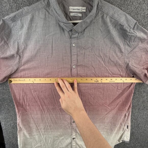 Calvin Klein Button Up Shirt Men Gray Red 2XL Classic Fit Fade Cotton Woven - Picture 5 of 14